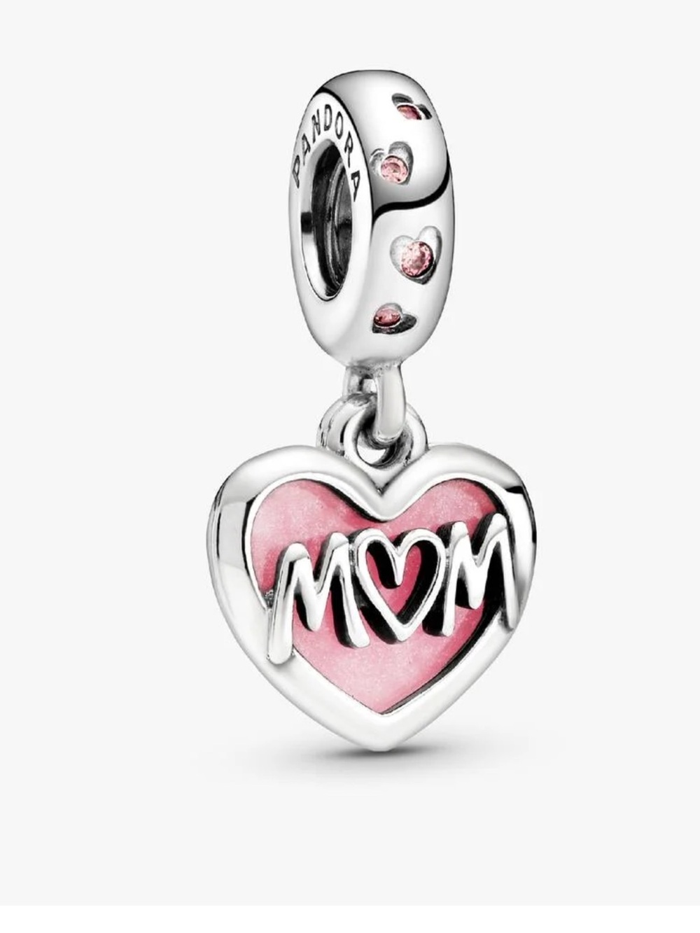 Pandora Pink 'MOM' Heart Dangle Charm